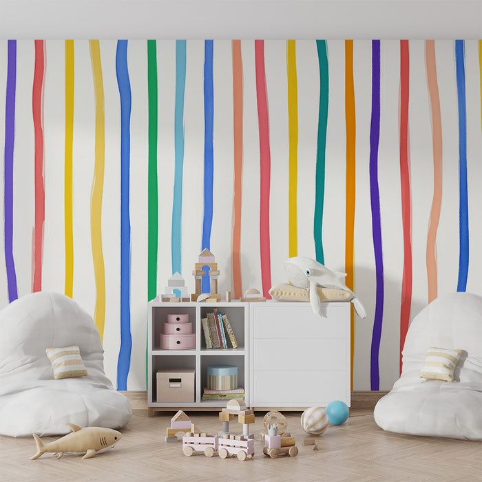 Papel pintado infantil | Rayas estilo multicolor