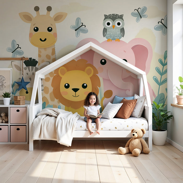 Babyzimmer Tapete | Pastell Safari Tiere