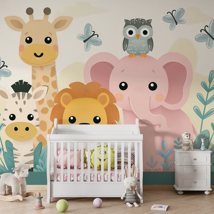 Babyzimmer Tapete | Pastell Safari Tiere
