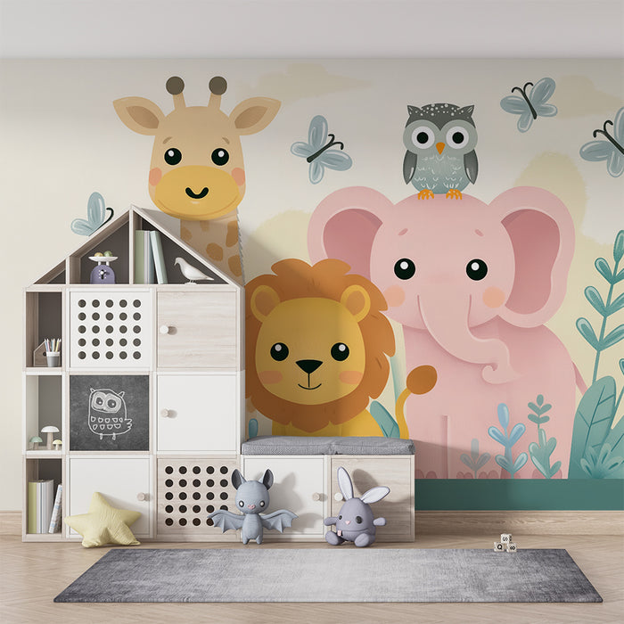 Babyzimmer Tapete | Pastell Safari Tiere