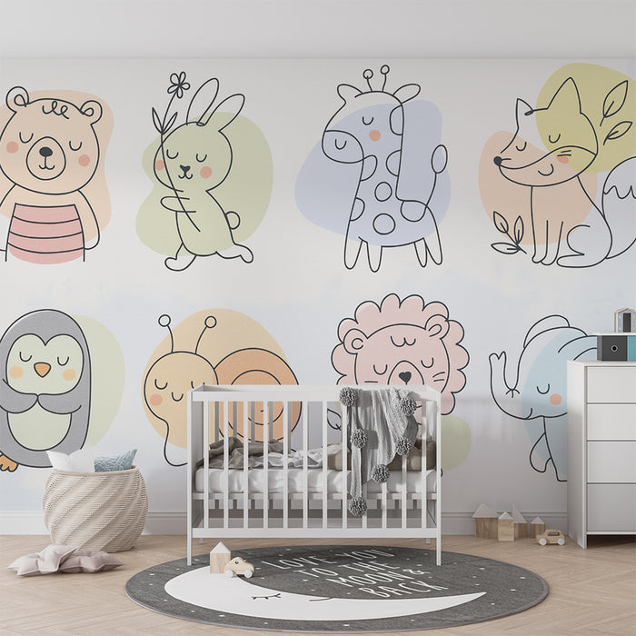 Babykamer behang | Schattige dieren en pastel