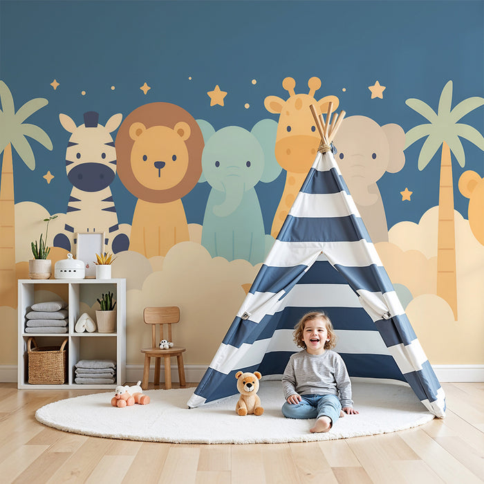 Papier peint chambre bébé | Animaux de la savane rêveurs