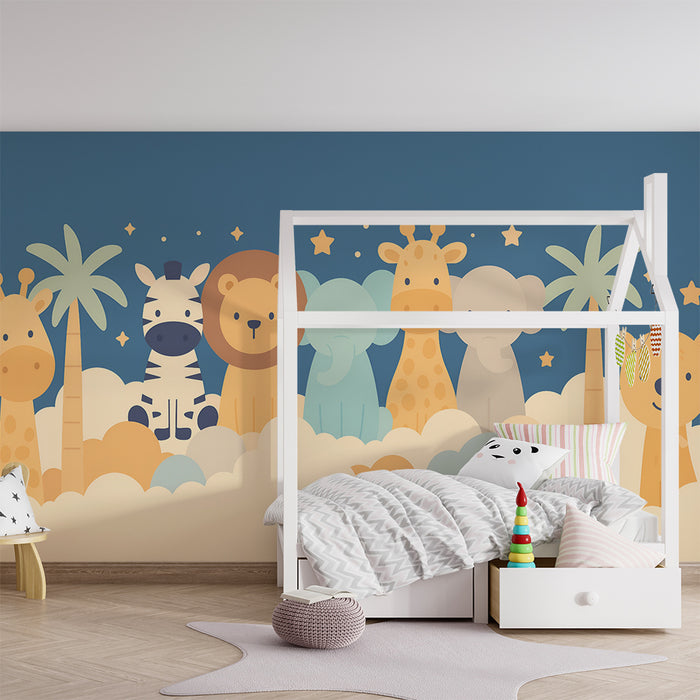 Papier peint chambre bébé | Animaux de la savane rêveurs