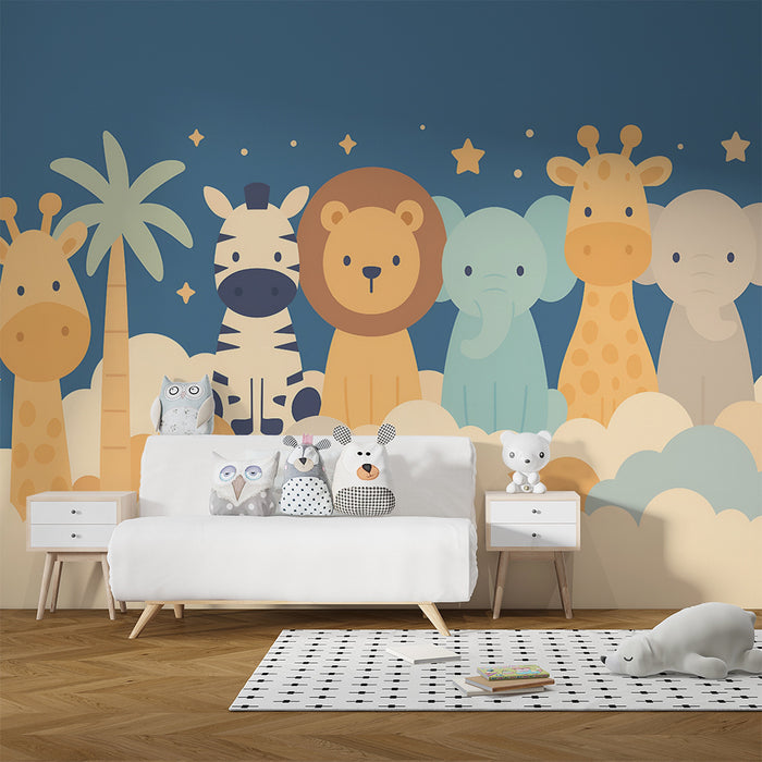 Papier peint chambre bébé | Animaux de la savane rêveurs