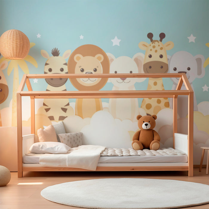 Papier peint chambre bébé | Animaux sauvages et nuages