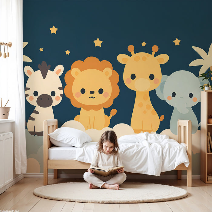 Babykamer behang | Schattige dieren en sterren