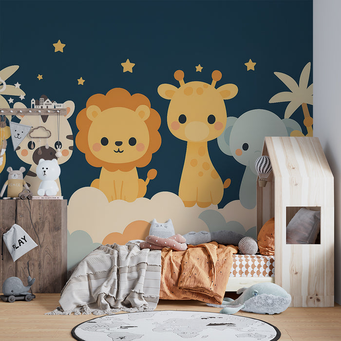Babykamer behang | Schattige dieren en sterren