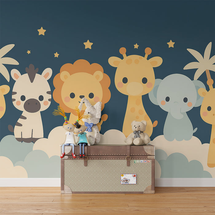 Babykamer behang | Schattige dieren en sterren