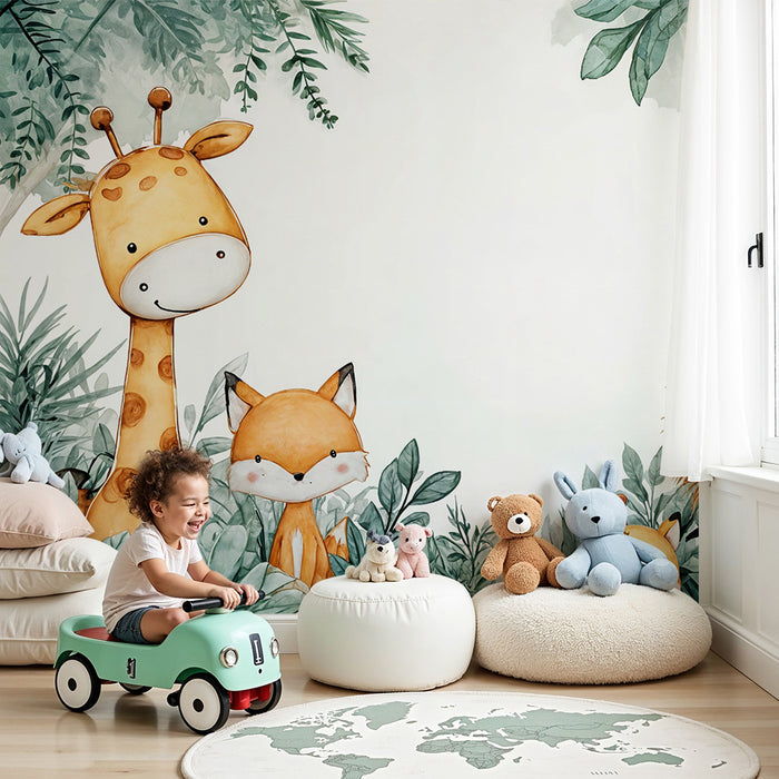 Χαρτί τοίχου ζωάκια της ζούγκλας | Χαριτωμένη και παιχνιδιάρικη διακόσμηση