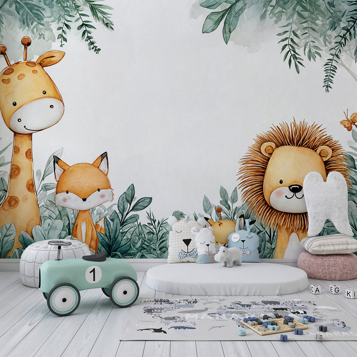 Χαρτί τοίχου ζωάκια της ζούγκλας | Χαριτωμένη και παιχνιδιάρικη διακόσμηση