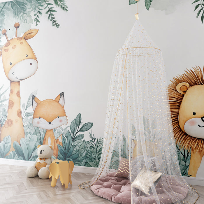 Χαρτί τοίχου ζωάκια της ζούγκλας | Χαριτωμένη και παιχνιδιάρικη διακόσμηση