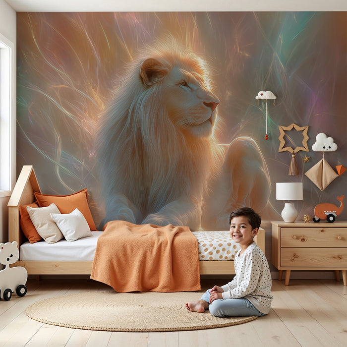Papier peint lion majestueux | Illustration féerique lumineuse