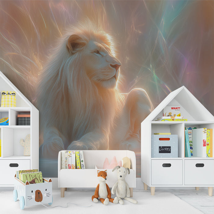 Papier peint lion majestueux | Illustration féerique lumineuse