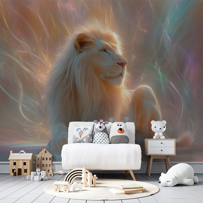 Papier peint lion majestueux | Illustration féerique lumineuse