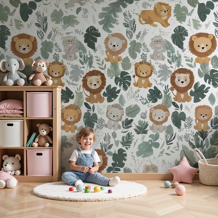 Tapeta s lvíčky | Dětský džunglový motiv