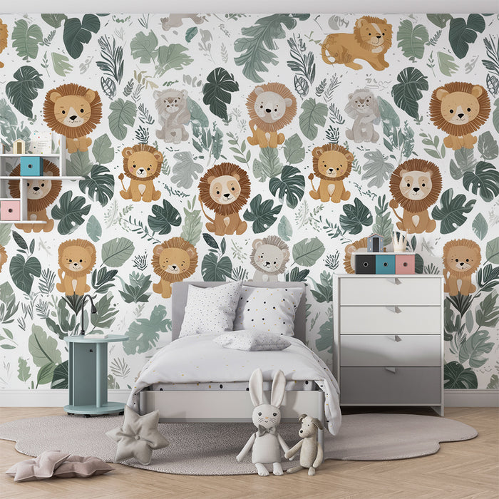 Tapeta s lvíčky | Dětský džunglový motiv