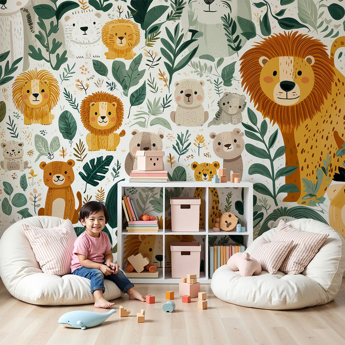 Erdei állatok tapéta | Színes és játékos illusztrációk