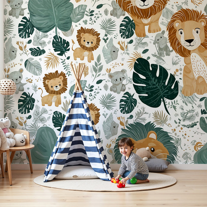 Jungle dyre tapet | Løver og tropisk løværk