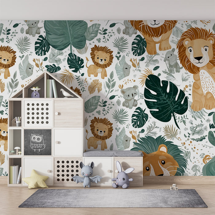 Jungle dyre tapet | Løver og tropisk løværk