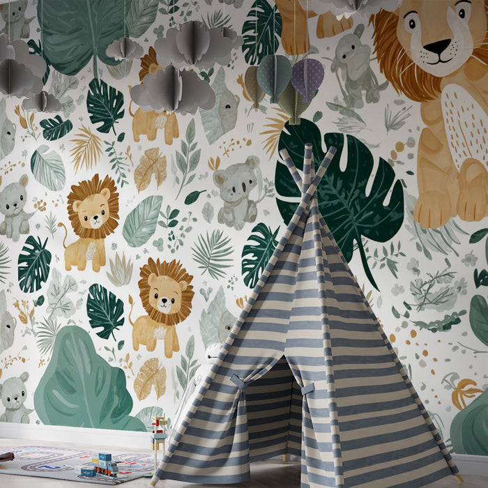 Jungle dyre tapet | Løver og tropisk løværk