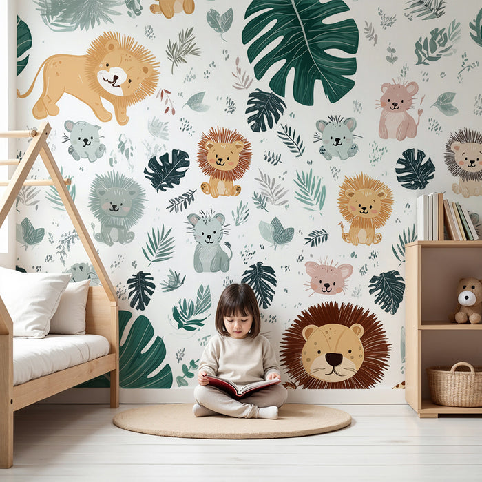 Børneværelse tapet jungle | Dyr og tropiske blade