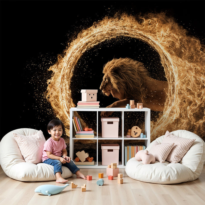 Papier peint lion enflammé | Design audacieux et spectaculaire