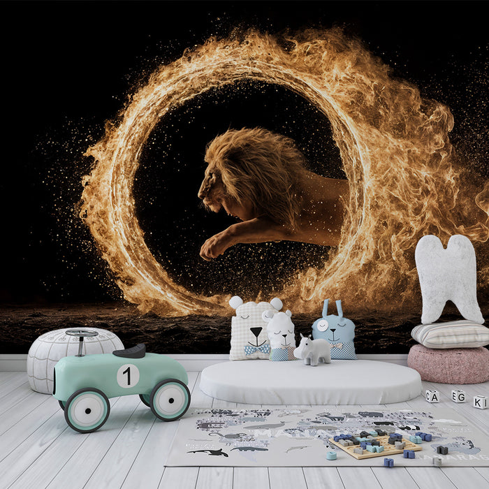 Papier peint lion enflammé | Design audacieux et spectaculaire