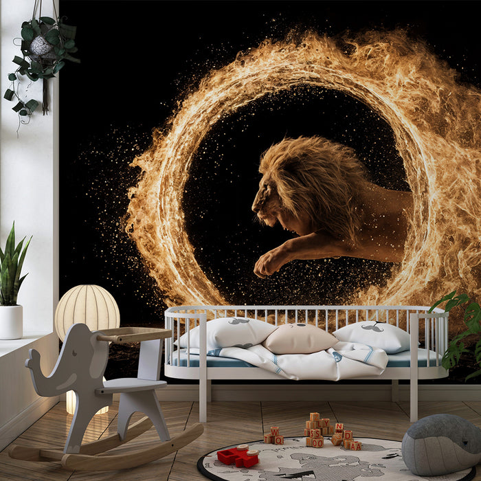 Papier peint lion enflammé | Design audacieux et spectaculaire