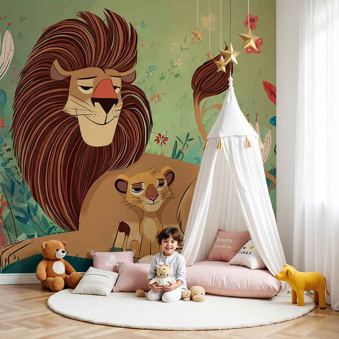 Paberi tapeet lõvi ja lõvi kutsikas | Värvikas ja rõõmsameelne illustratsioon