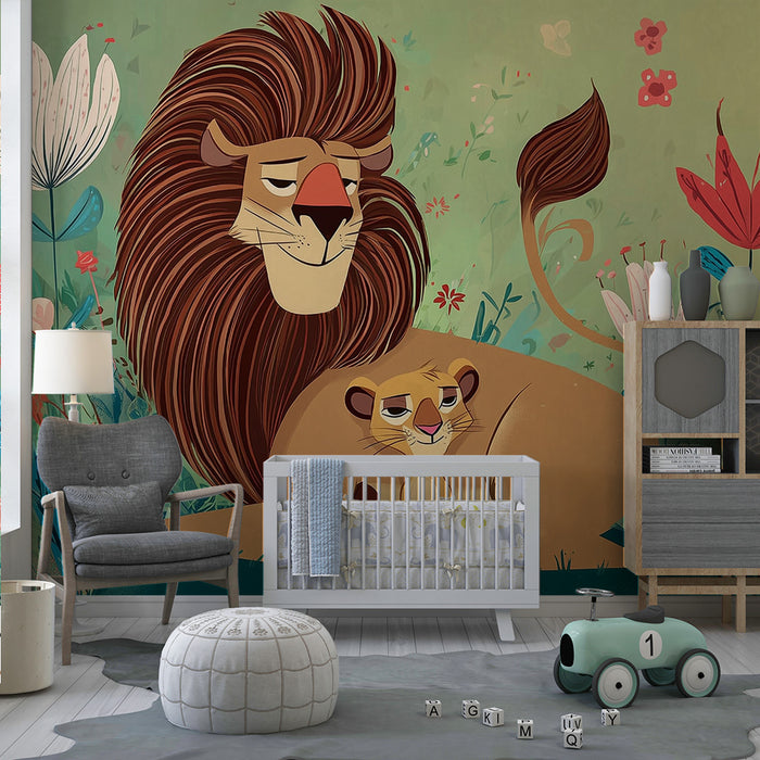 Paberi tapeet lõvi ja lõvi kutsikas | Värvikas ja rõõmsameelne illustratsioon