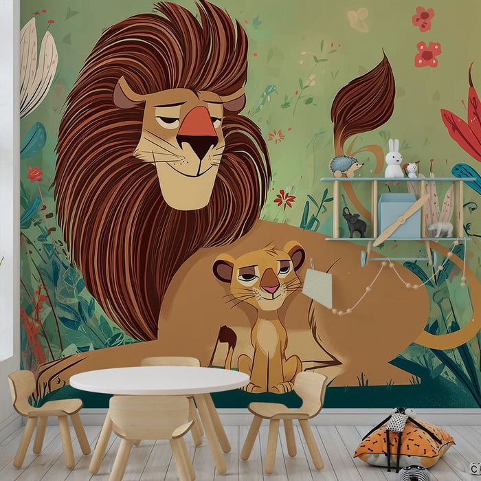 Paberi tapeet lõvi ja lõvi kutsikas | Värvikas ja rõõmsameelne illustratsioon