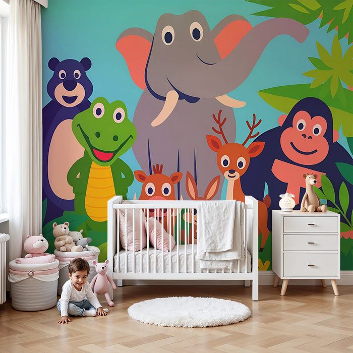 Lastenhuoneen tapetti | Iloiset viidakon eläimet
