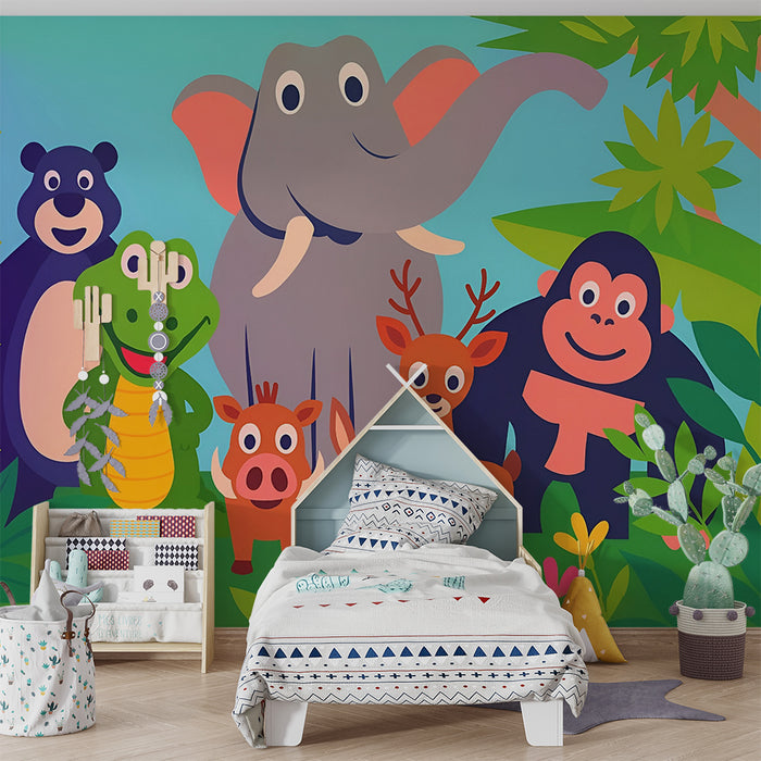 Lastenhuoneen tapetti | Iloiset viidakon eläimet