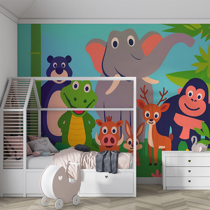 Lastenhuoneen tapetti | Iloiset viidakon eläimet