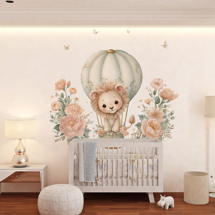 Løveunge tapet og luftballon | Blomstret og barnligt design