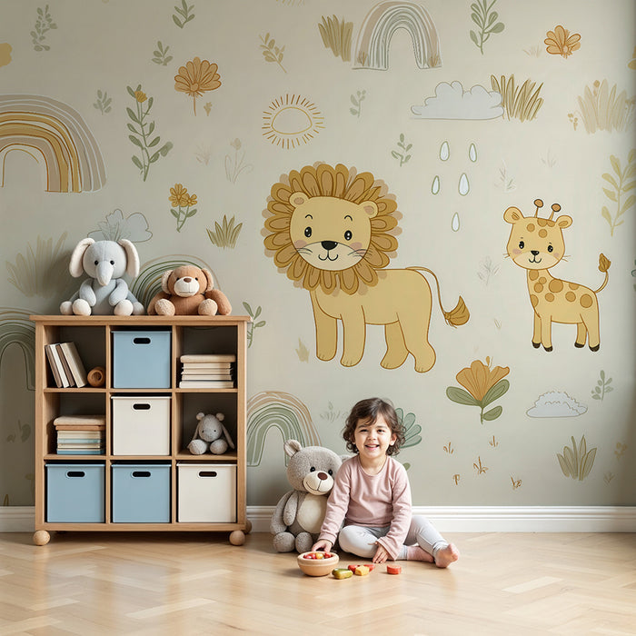 Papier de parede pre detskú izbu | Safari zvieratá a dúhy