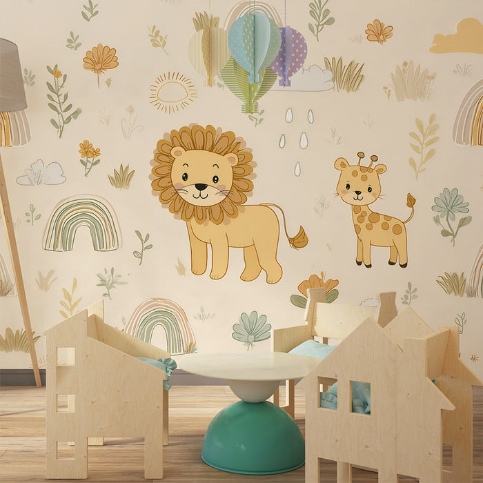 Papier de parede pre detskú izbu | Safari zvieratá a dúhy