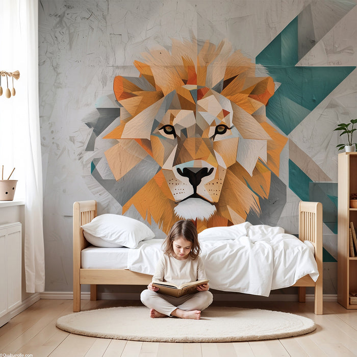 Papier peint chambre enfant | Lion géométrique audacieux
