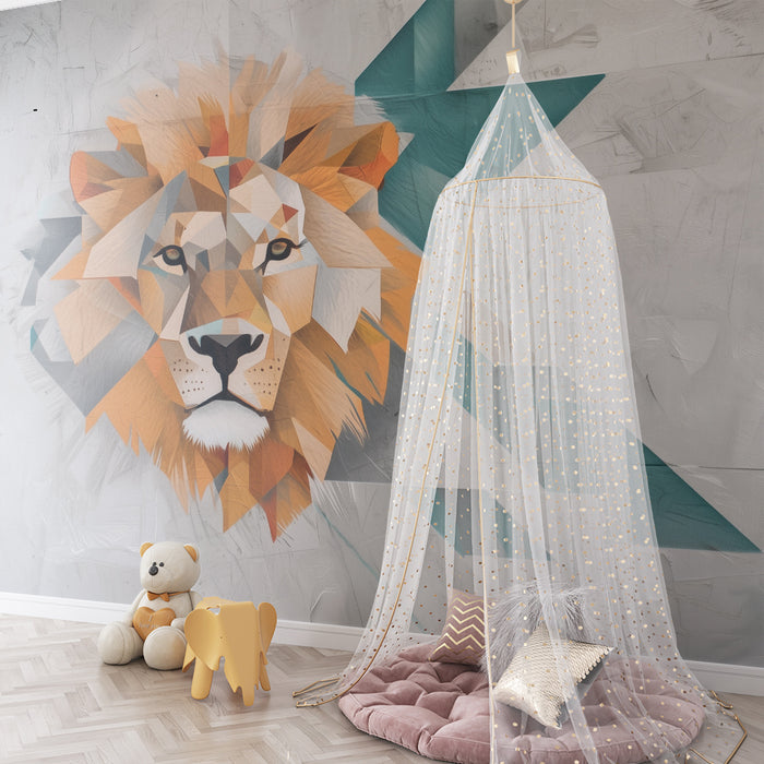 Papier peint chambre enfant | Lion géométrique audacieux