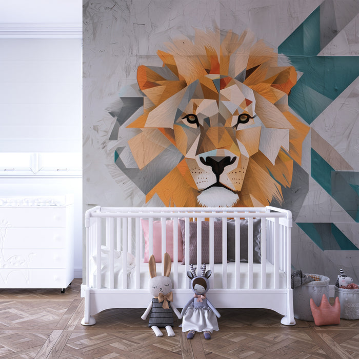 Papier peint chambre enfant | Lion géométrique audacieux
