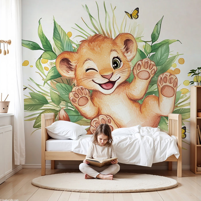Barntapet | Liten lejon och glada fjärilar