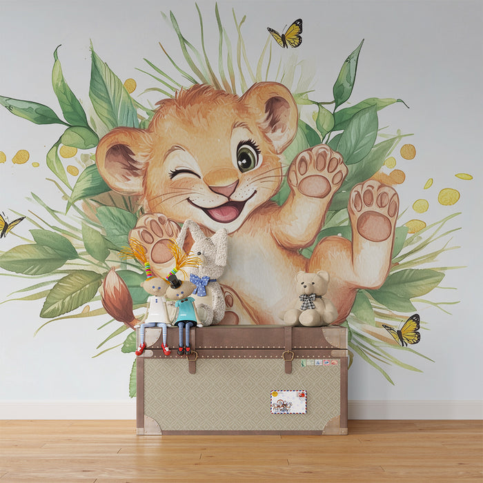 Barntapet | Liten lejon och glada fjärilar