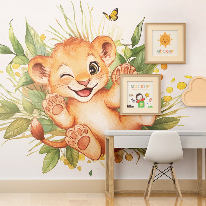 Barntapet | Liten lejon och glada fjärilar