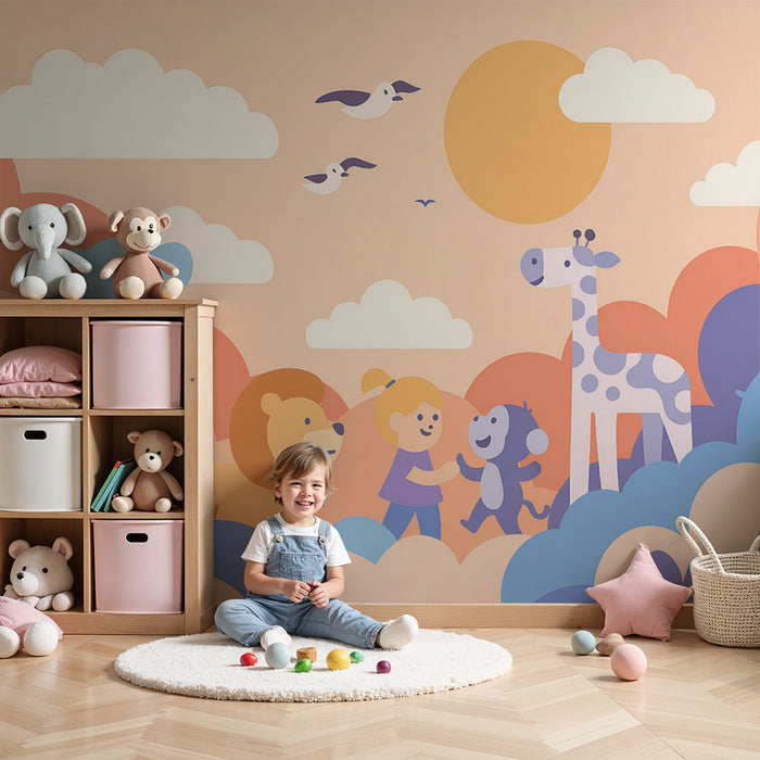 Papel de parede criança | Safari alegre em tons pastel