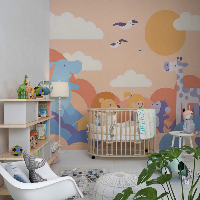 Papel de parede criança | Safari alegre em tons pastel