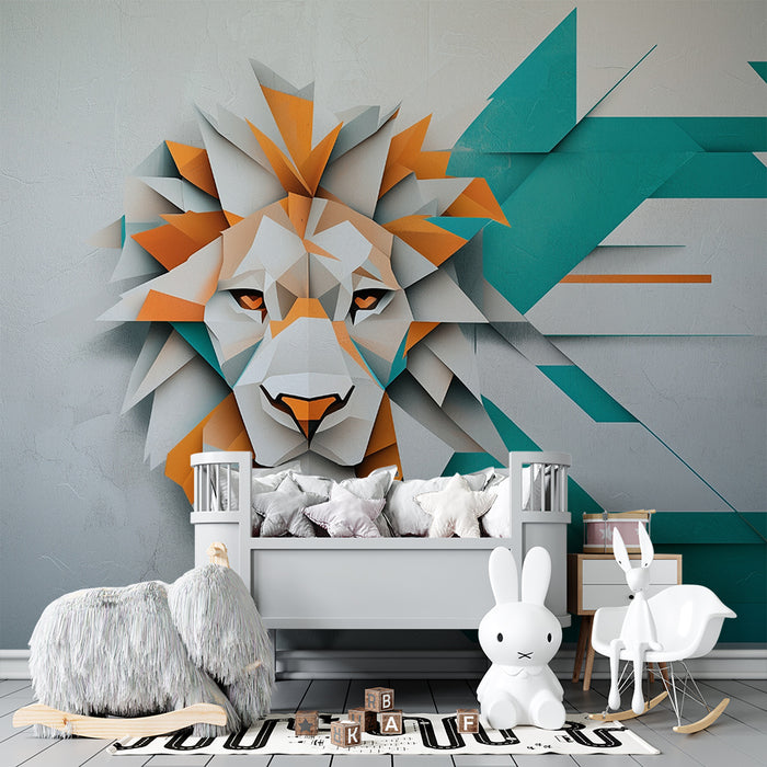 Kinderzimmer Tapete | Geometrischer Löwe und bunte Formen