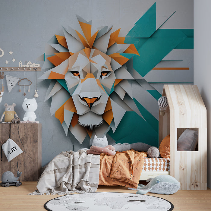 Kinderzimmer Tapete | Geometrischer Löwe und bunte Formen