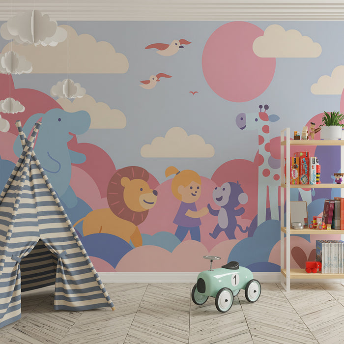 Χαρτί τοίχου παιδικού δωματίου | Απαλό και παστέλ Safari