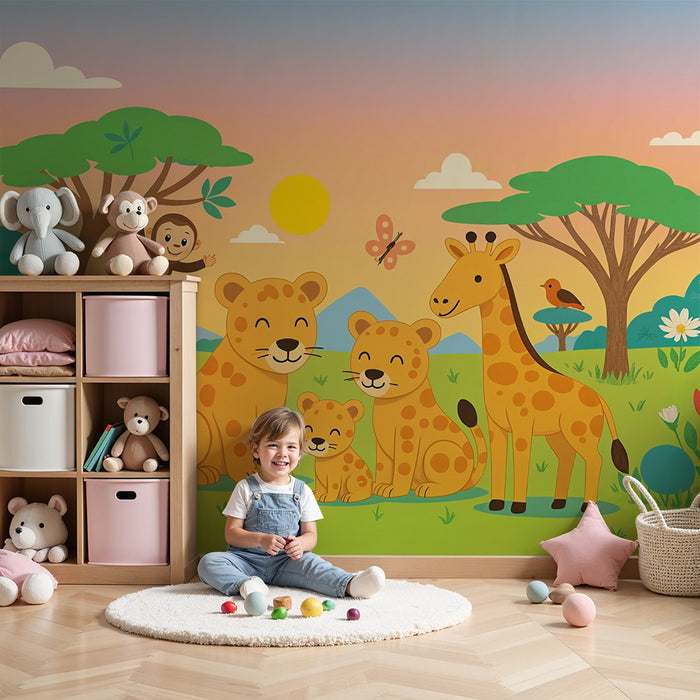 Tapeta safari | Ilustracija životinjskog svijeta za dječju sobu