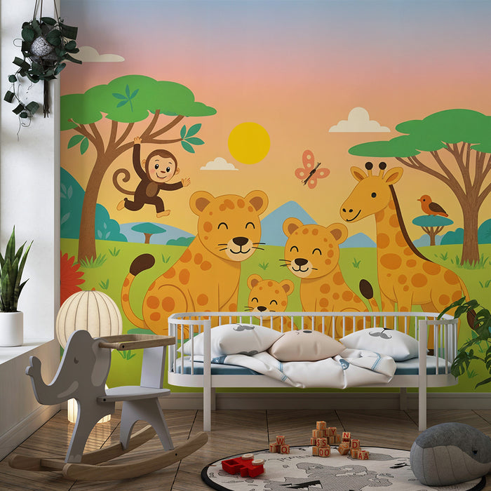 Tapeta safari | Ilustracija životinjskog svijeta za dječju sobu